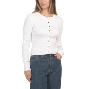 MARLED Bright White Ribbed Knit Button Front Cardigan